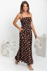 Belle Polka Dot Midi Dress - Chocolate and White - The Self Styler