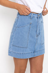 Heidi Denim Mini Skirt - Light Wash - The Self Styler - The Self Styler