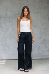 Luna Wide-Leg Stripe Pants - Black - The Self Styler