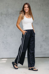 Luna Wide-Leg Stripe Pants - Black - The Self Styler