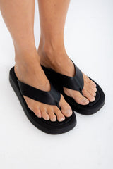 Bouncer II Platform Thongs - Black Smooth - The Self Styler