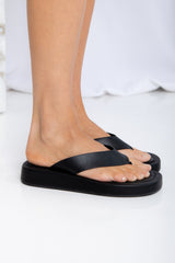 Bouncer II Platform Thongs - Black Smooth - The Self Styler