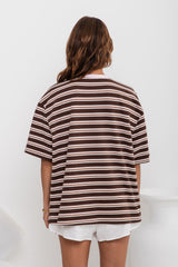 Marlo Stripe Tee - Choc and Pink - The Self Styler