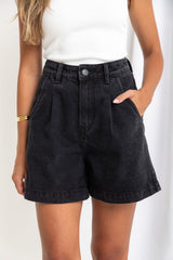 Reuben High-Rise Denim Shorts - Black - The Self Styler - The Self Styler