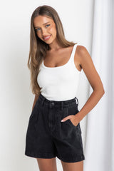 Reuben High-Rise Denim Shorts - Black - The Self Styler - The Self Styler