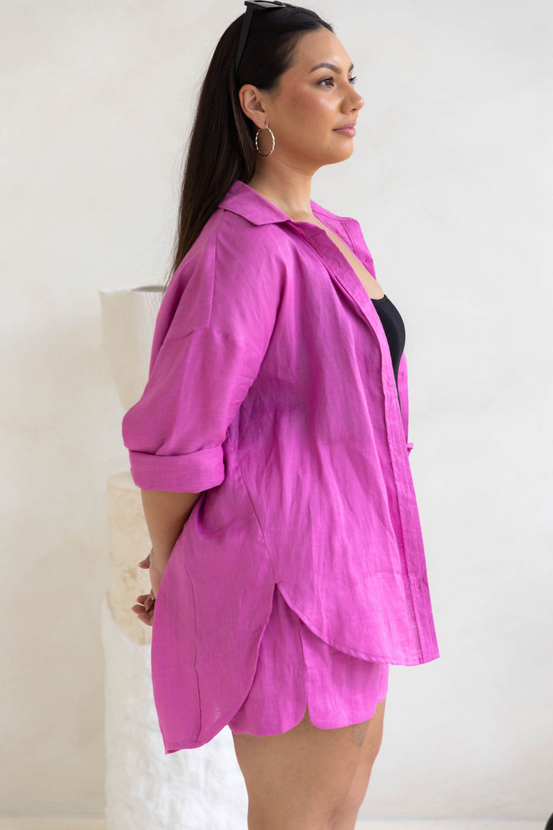 Kaia Linen Shirt - Cerise - The Self Styler