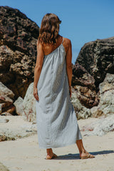 Clara One-Shoulder Maxi Dress - White and Charcoal Stripe - The Self Styler