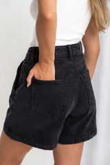 Reuben High-Rise Denim Shorts - Black - The Self Styler - The Self Styler