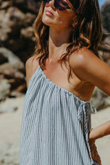 Clara One-Shoulder Maxi Dress - White and Charcoal Stripe - The Self Styler