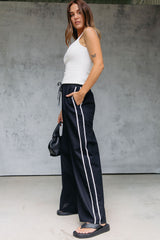 Luna Wide-Leg Stripe Pants - Black - The Self Styler