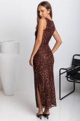 Naya Mesh Midi Dress - Leopard - The Self Styler