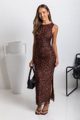 Naya Mesh Midi Dress - Leopard - The Self Styler