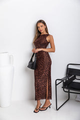 Naya Mesh Midi Dress - Leopard - The Self Styler