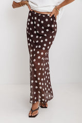 Evie Polka Dot Maxi Skirt - Chocolate and White - The Self Styler