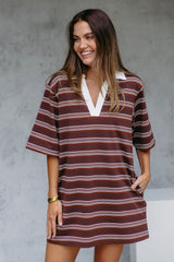Soho Rugby Stripe Shirt Dress - Chocolate - The Self Styler