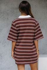 Soho Rugby Stripe Shirt Dress - Chocolate - The Self Styler
