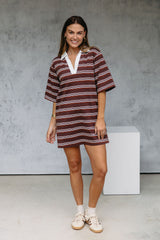 Soho Rugby Stripe Shirt Dress - Chocolate - The Self Styler