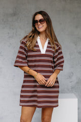 Soho Rugby Stripe Shirt Dress - Chocolate - The Self Styler
