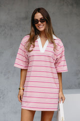 Soho Rugby Stripe Shirt Dress - Pink - The Self Styler