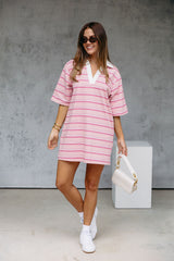 Soho Rugby Stripe Shirt Dress - Pink - The Self Styler