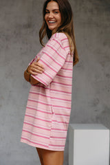 Soho Rugby Stripe Shirt Dress - Pink - The Self Styler