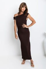 Myla Off The Shoulder Dress - Chocolate - The Self Styler
