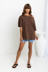 Arden Off-The-Shoulder Tee - Chocolate - The Self Styler