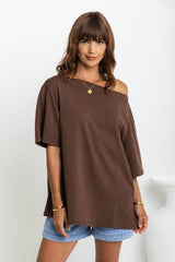 Arden Off-The-Shoulder Tee - Chocolate - The Self Styler