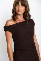 Myla Off The Shoulder Dress - Chocolate - The Self Styler