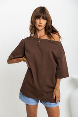 Arden Off-The-Shoulder Tee - Chocolate - The Self Styler