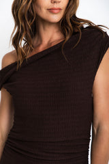 Myla Off The Shoulder Dress - Chocolate - The Self Styler