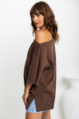 Arden Off-The-Shoulder Tee - Chocolate - The Self Styler
