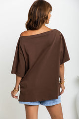 Arden Off-The-Shoulder Tee - Chocolate - The Self Styler