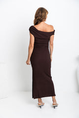 Myla Off The Shoulder Dress - Chocolate - The Self Styler
