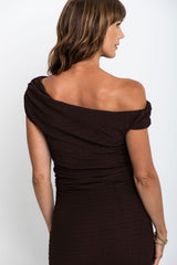 Myla Off The Shoulder Dress - Chocolate - The Self Styler