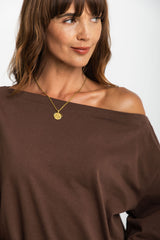 Arden Off-The-Shoulder Tee - Chocolate - The Self Styler