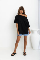 Arden Off-The-Shoulder Tee - Black - The Self Styler
