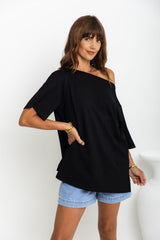 Arden Off-The-Shoulder Tee - Black - The Self Styler