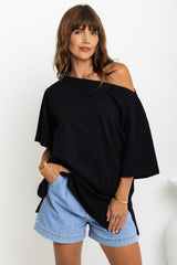 Arden Off-The-Shoulder Tee - Black - The Self Styler