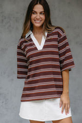 Ollie Rugby Stripe Tee - Chocolate - The Self Styler