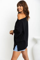 Arden Off-The-Shoulder Tee - Black - The Self Styler