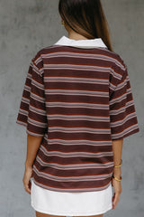 Ollie Rugby Stripe Tee - Chocolate - The Self Styler
