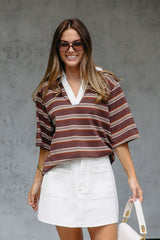 Ollie Rugby Stripe Tee - Chocolate - The Self Styler