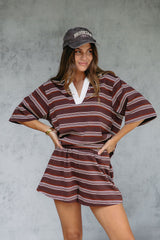 Jye Rugby Stripe Shorts - Chocolate - The Self Styler
