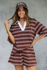 Ollie Rugby Stripe Tee - Chocolate - The Self Styler