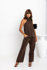 Ariah Straight-Leg Pants - Chocolate - The Self Styler