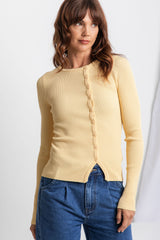 Liv Long Sleeve Button Top - Yellow - The Self Styler