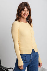 Liv Long Sleeve Button Top - Yellow - The Self Styler