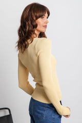 Liv Long Sleeve Button Top - Yellow - The Self Styler