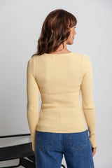 Liv Long Sleeve Button Top - Yellow - The Self Styler